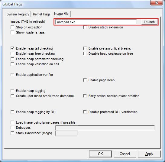 Windows Vista 中 [影像檔] 索引標籤的螢幕擷取畫面，其中包含 [啟動] 按鈕。