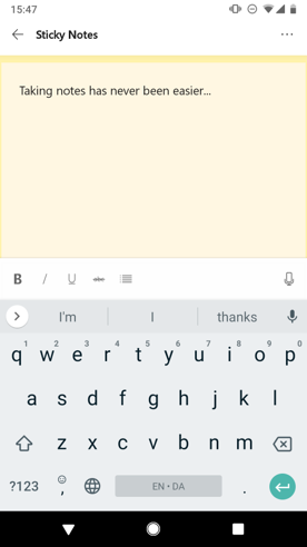 Android 裝置上的新黏性筆記。