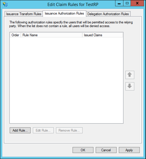 Screenshot that shows where to select Add Rule when you create a rule to issue an AD FS 1.x Name ID claim on Windows Server 2012 R2.