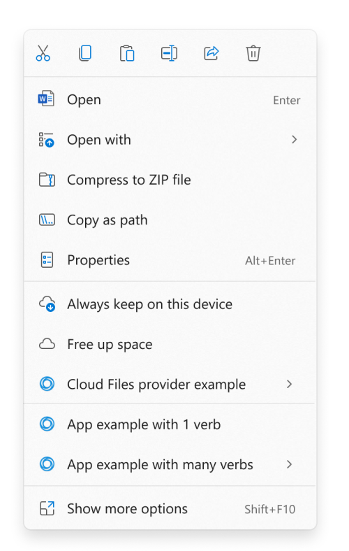An image of the context menu in Windows 11