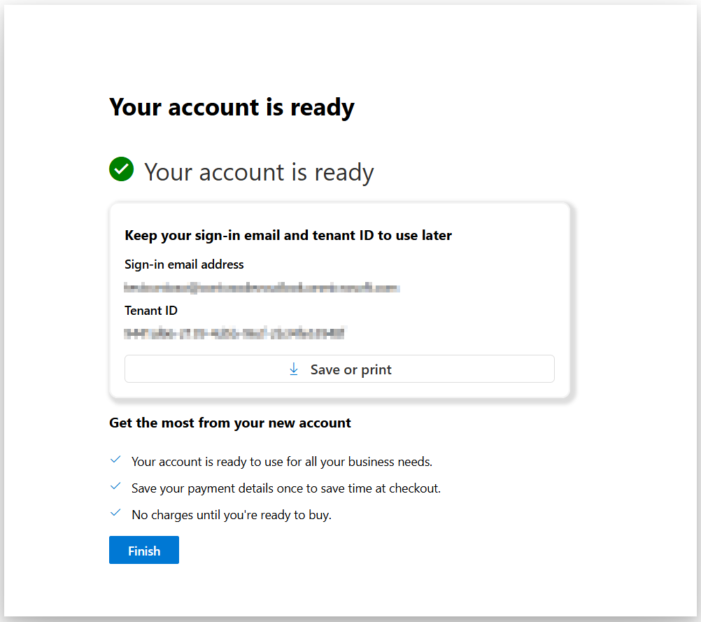 顯示租用戶建立已完成的螢幕擷取畫面