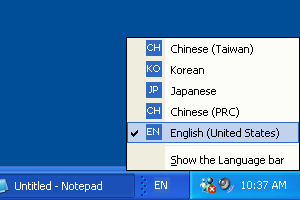 language selection list that is displayed when the user clicks on the locale indicator