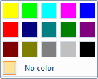 下拉式清單colorpicker 元素的螢幕擷取畫面，其中 colortemplate 屬性設定為 'highlightcolors'。