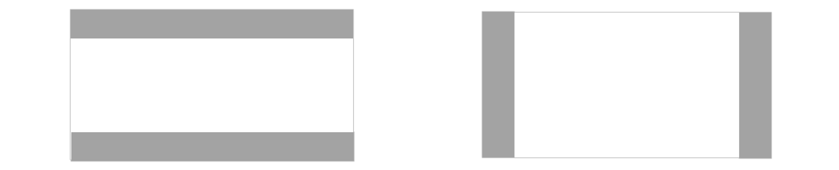 Letterboxing 和 Pillarboxing 範例，其中顯示置中視窗的空白橫條