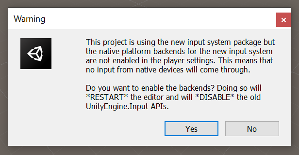 Unity [Restart] \(重新啟動\) 選項的螢幕擷取畫面。