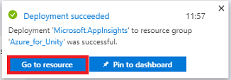 Screenshot showing the Deployment succeeded dialog, Go to resource is highlighted.