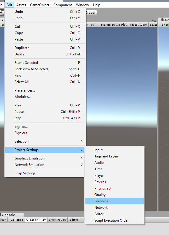 Screenshot that shows the Graphics menu option selected.
