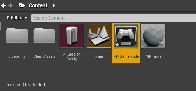 MRGameMode in the Content Browser