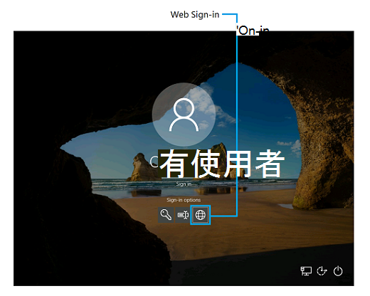 醒目提示 Web 登入功能的 Windows 10 登入畫面螢幕快照。