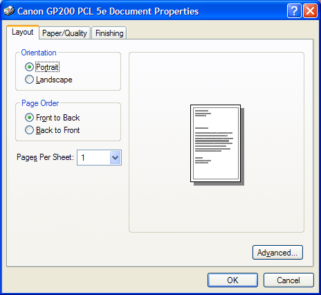printer property sheet