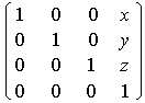 此圖顯示 x、y、z 所指定的 4x4 轉譯矩陣。