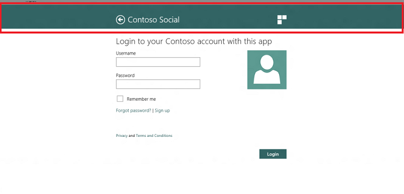 登入頁面，UI 中顯示 Contoso 標頭