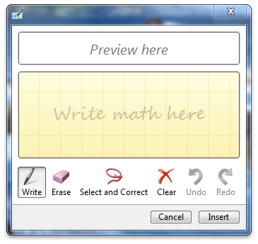 screen shot showing math input control