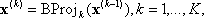顯示使用假設已執行 K 投影的方程式。