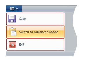 顯示簡單應用程式模式之應用程式功能表的螢幕擷取畫面。