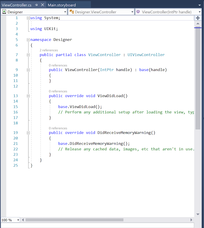 The code for a view controller