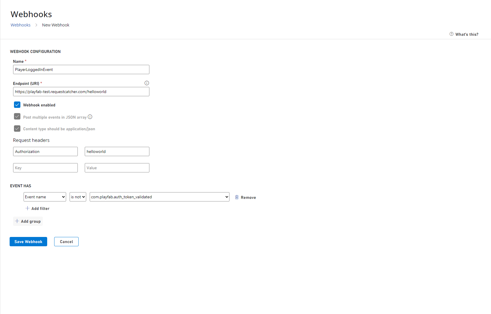 Game Manager - Data - Webhooks - Webhook Configuration