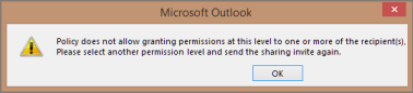 Screenshot of an  error message when sending a shared calendar.