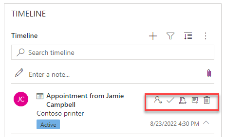 Command actions directly displayed on timeline Display command actions directly from timeline