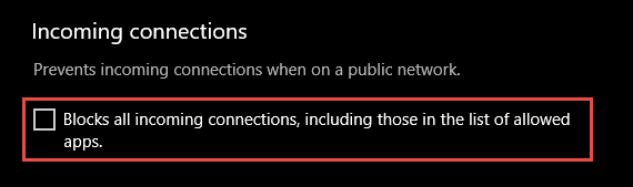 Screenshot of the Windows Security app showing incoming connections.